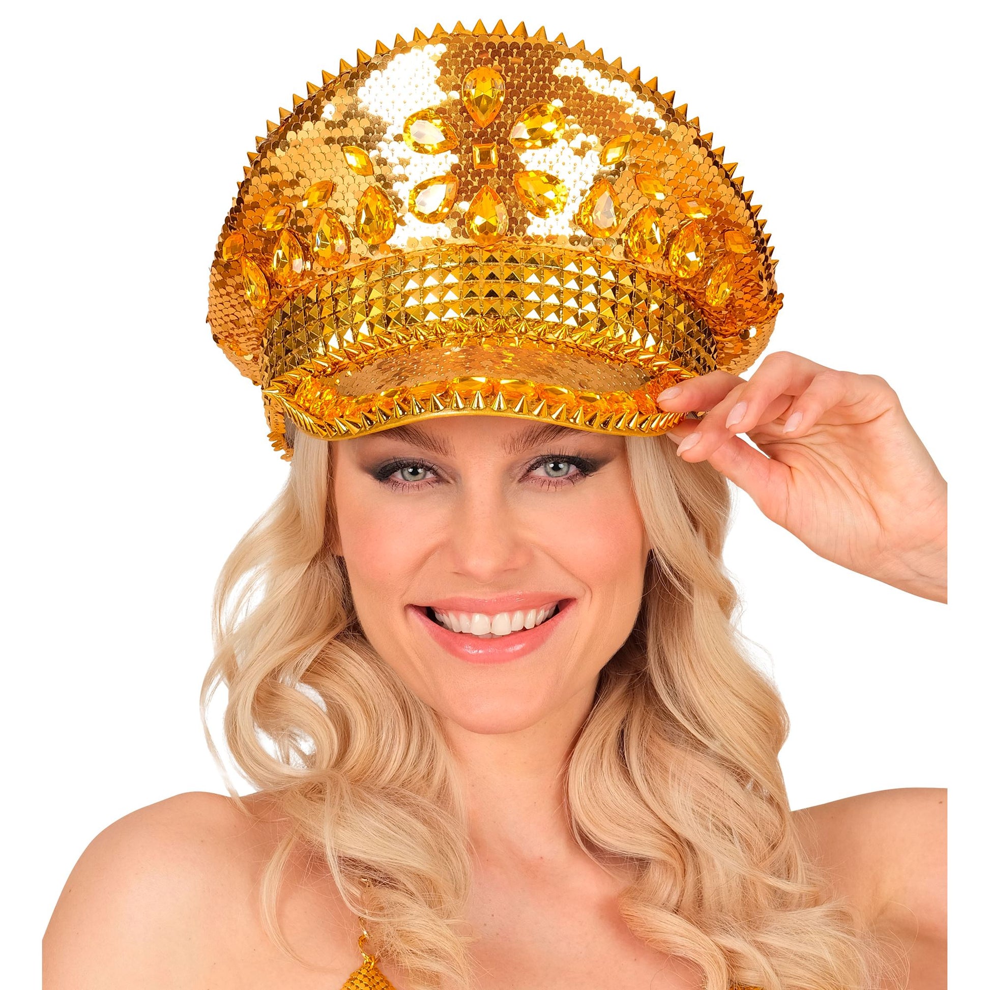 "FESTIVAL KAPPE GOLDENE PAILLETTEN MIT NIETEN UND GLITZERSTEINEN" – Ansicht 5
