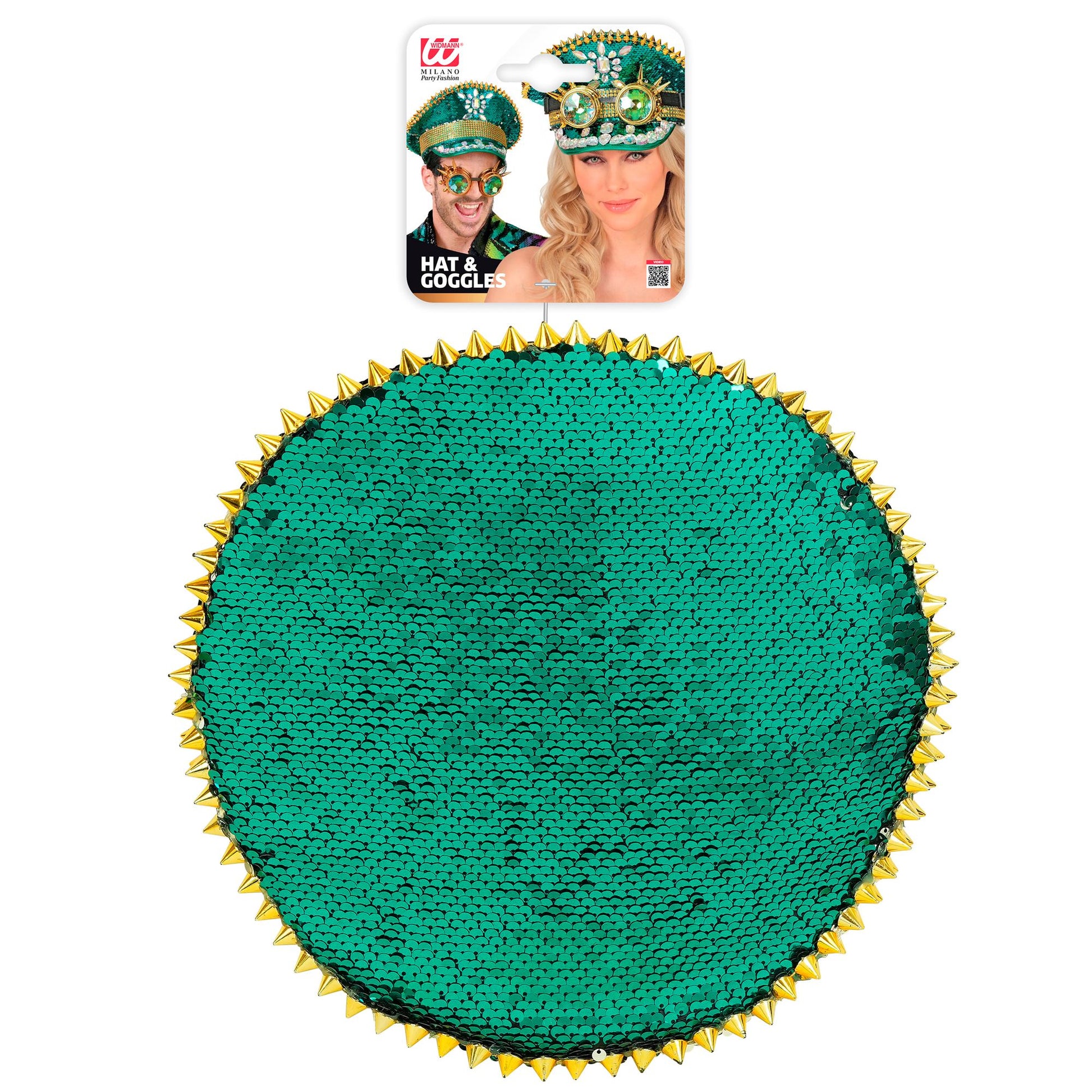 "FESTIVAL KAPPE GRÜNE PAILLETTEN MIT STACHELN, GLITZERSTEINEN & KALEIDOSKOPISCHER BRILLE MIT STACHELN" – Ansicht 3