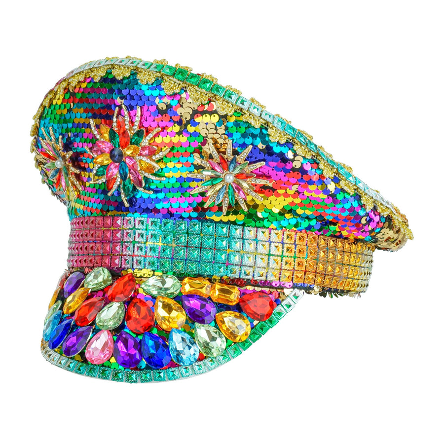 "FESTIVAL KAPPE PRIDE MIT REGENBOGEN PAILLETTEN UND GLITZERSTEINEN" – Vorderansicht