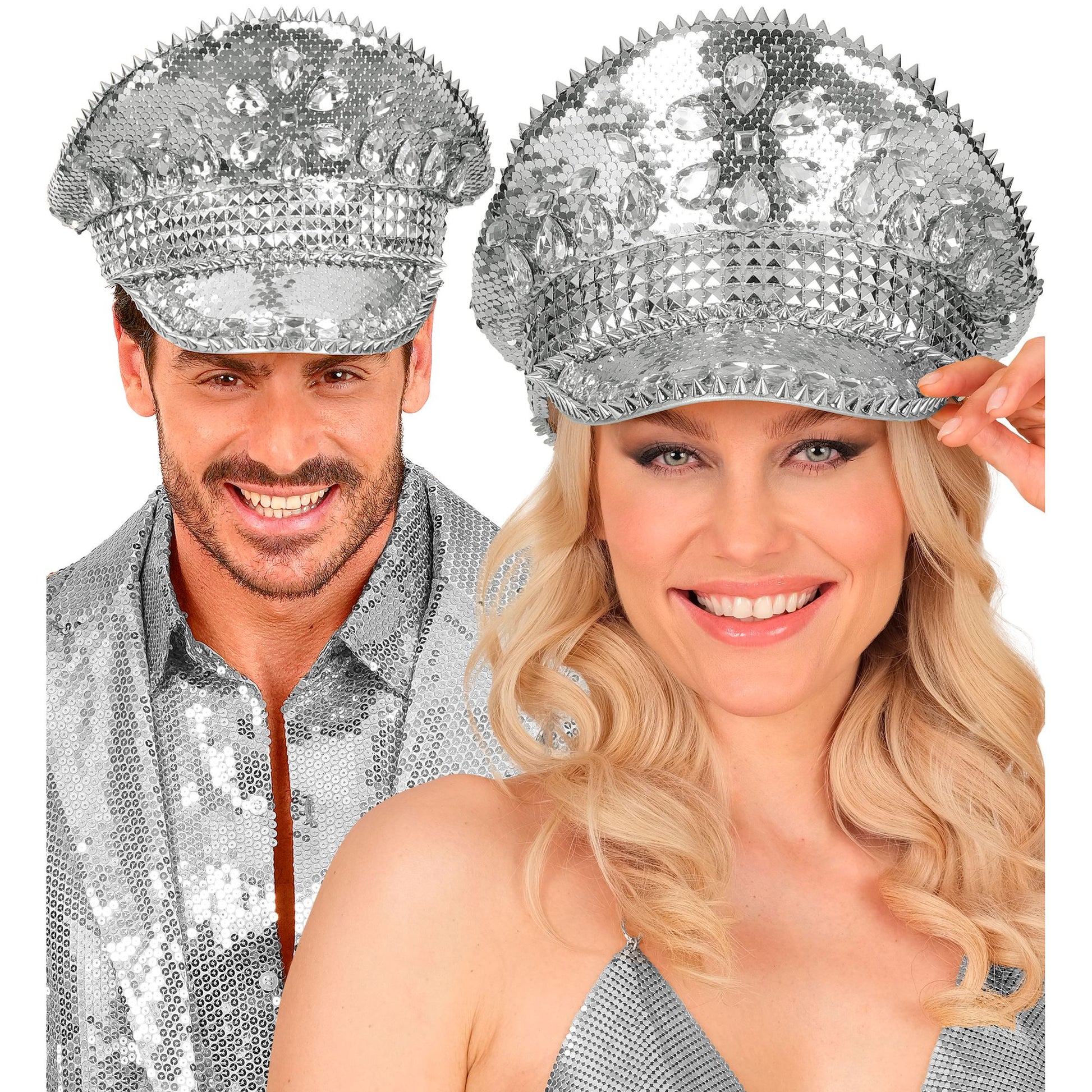 "FESTIVAL KAPPE SILBERNE PAILLETTEN MIT NIETEN UND GLITZERSTEINEN" – Ansicht 4