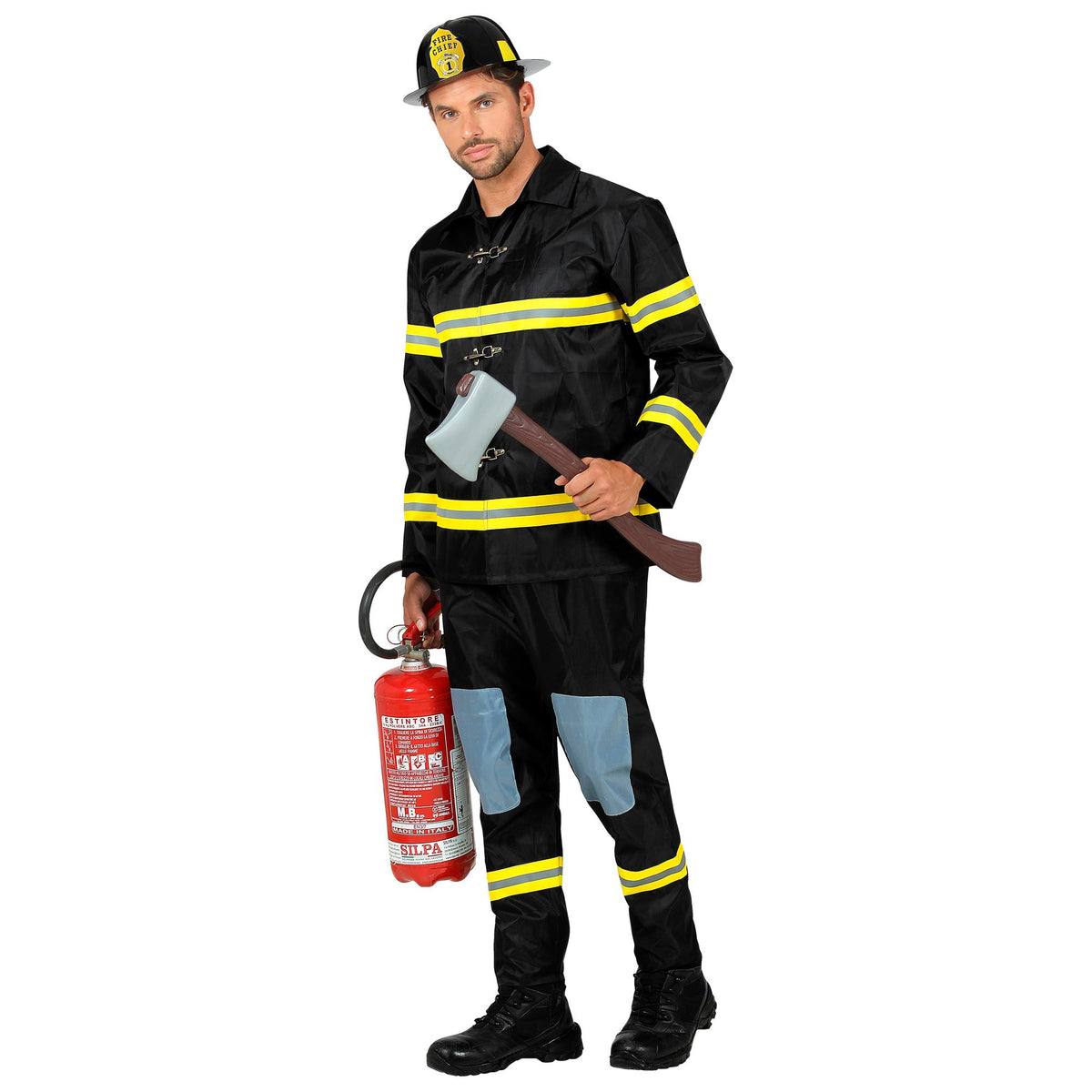 "FEUERWEHRMANN" (Oberteil, Hose, Helm) – Detailansicht