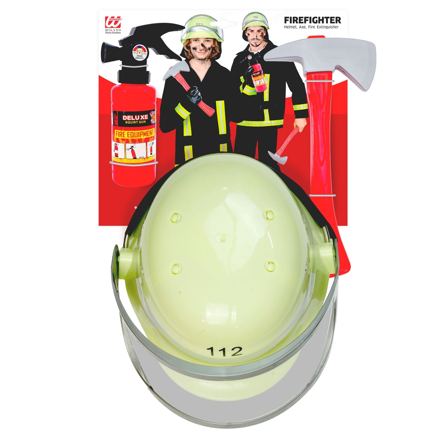 "FEUERWEHRMANN SET" (Helm, Axt, Feuerlöscher) – Detailansicht