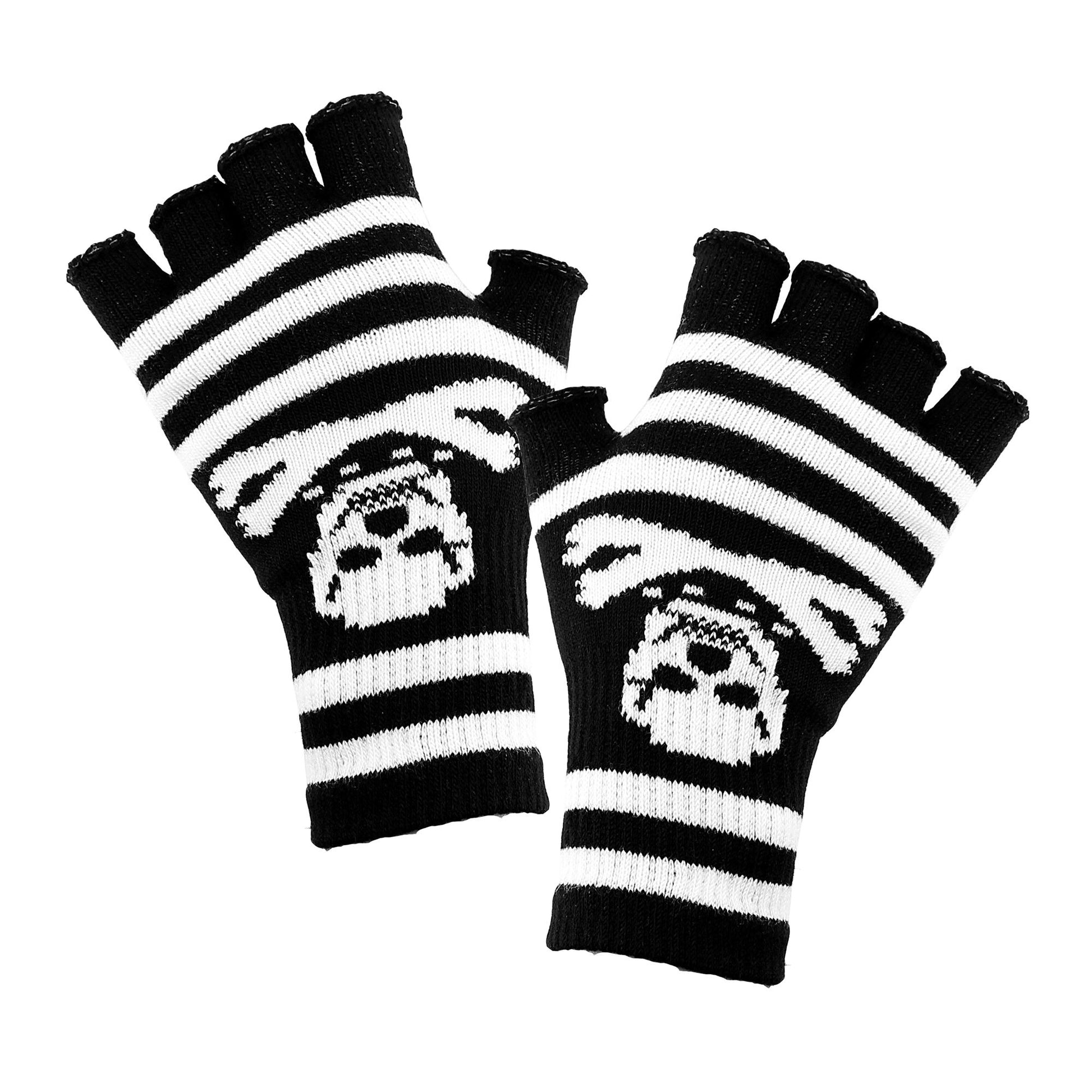 "FINGERLOSE KNOCHENHANDSCHUHE MIT TOTENKOPF" aus Wolle – Vorderansicht