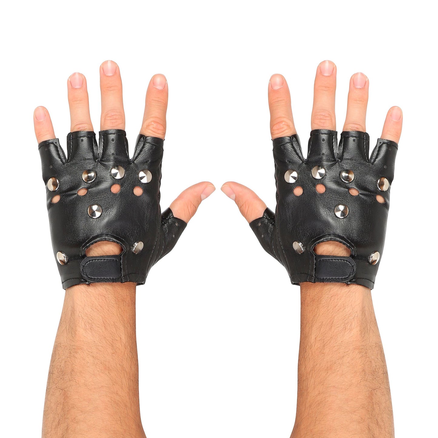 "FINGERLOSE NIETENHANDSCHUHE" in Lederoptik – Vorderansicht