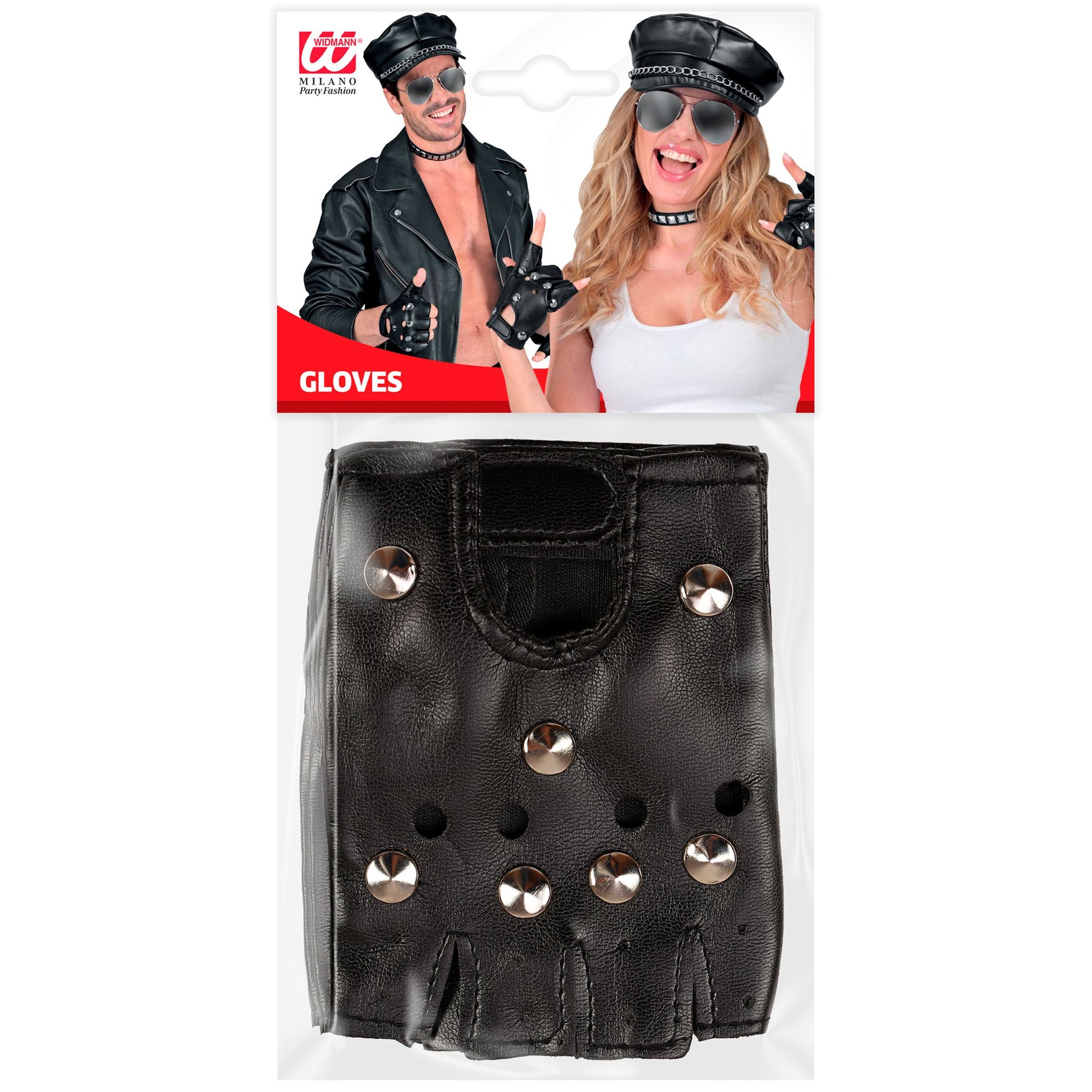 "FINGERLOSE NIETENHANDSCHUHE" in Lederoptik – Detailansicht