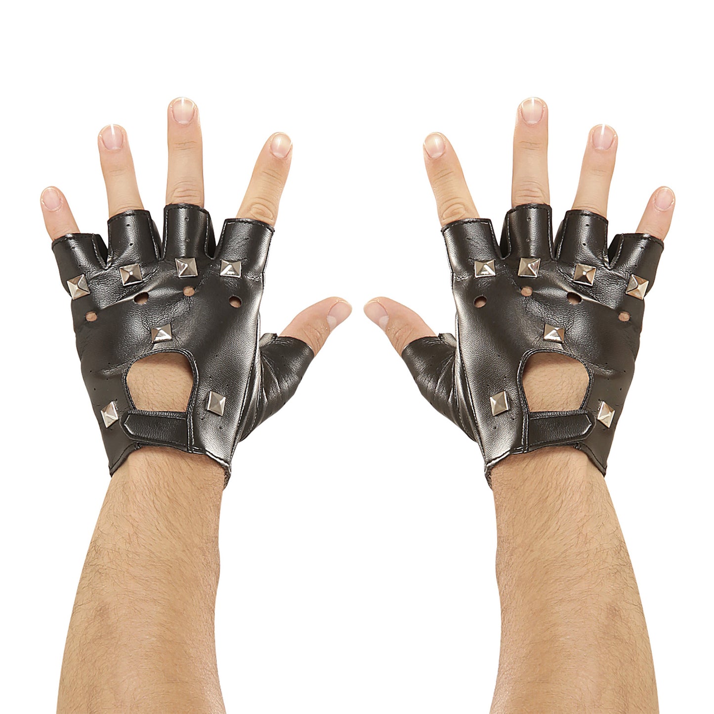 "FINGERLOSE NIETENHANDSCHUHE" in Lederoptik – Vorderansicht
