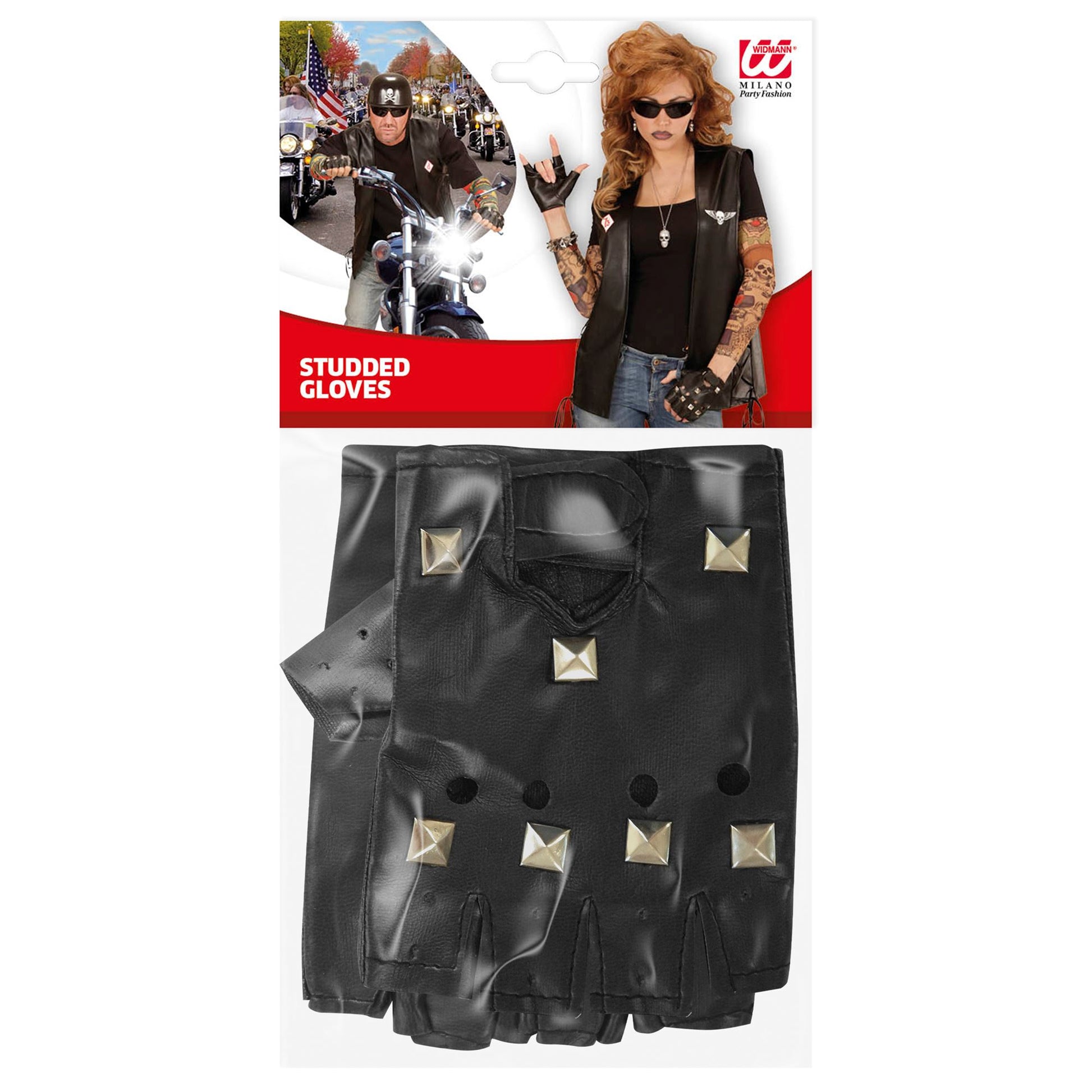 "FINGERLOSE NIETENHANDSCHUHE" in Lederoptik – Detailansicht