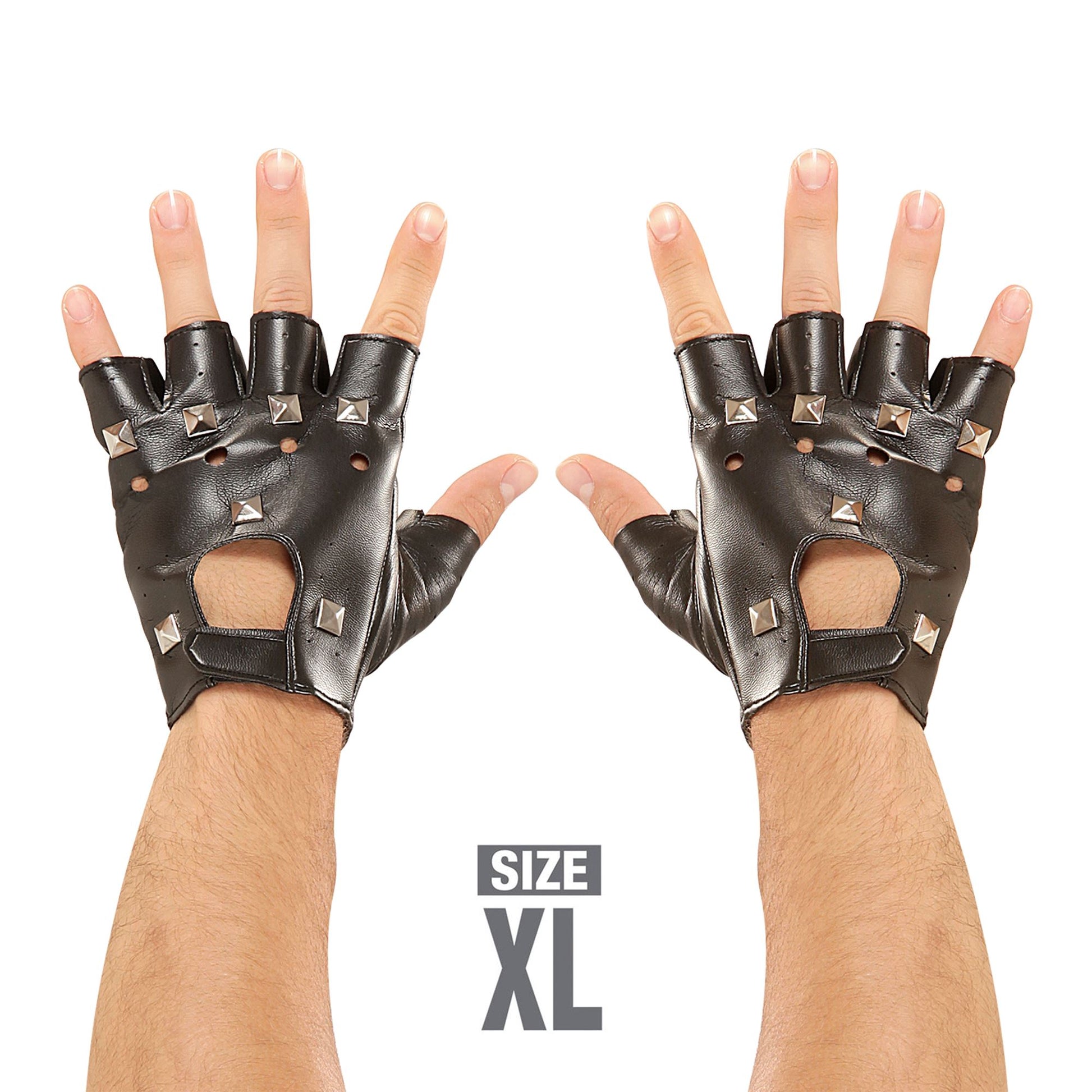 "FINGERLOSE NIETENHANDSCHUHE" in Lederoptik XL Größe – Vorderansicht
