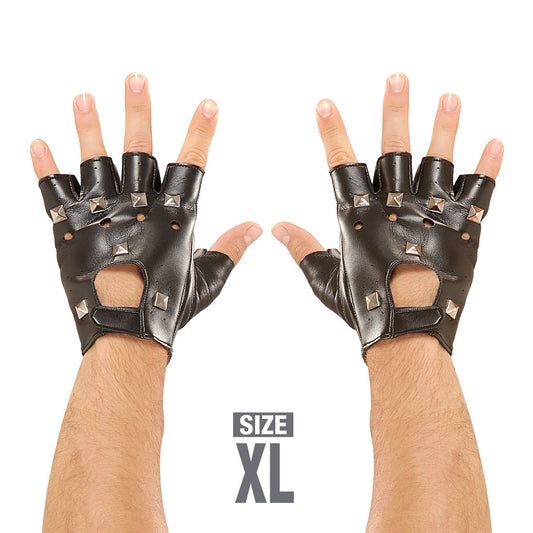 "FINGERLOSE NIETENHANDSCHUHE" in Lederoptik XL Größe – Vorderansicht