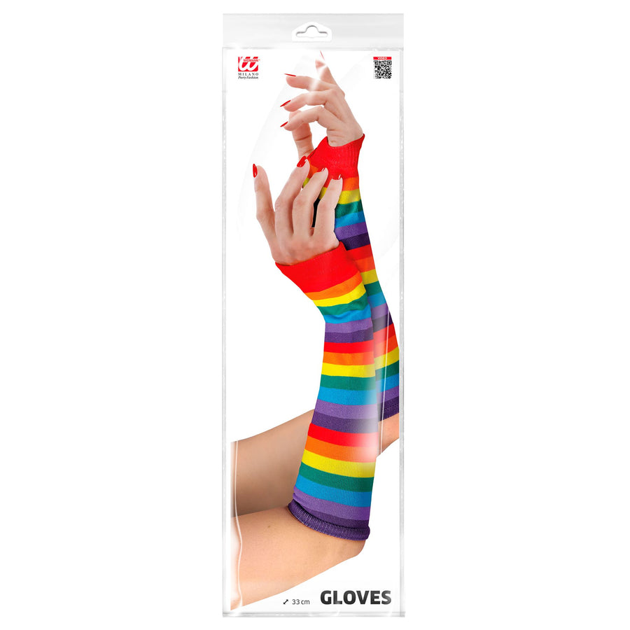 "FINGERLOSE REGENBOGEN HANDSCHUH" 33 cm – Detailansicht
