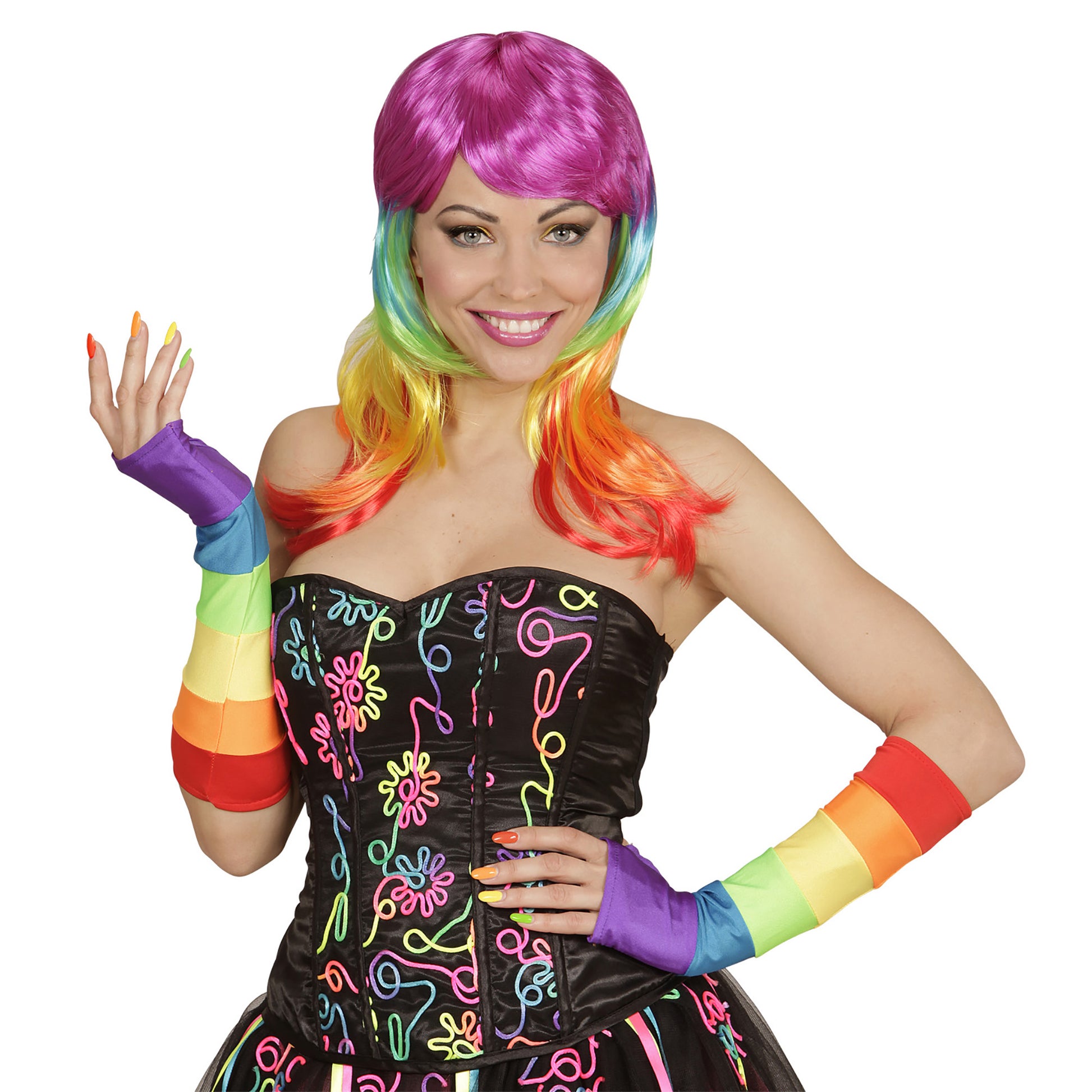 "FINGERLOSE SATINHANDSCHUHE IN REGENBOGENFARBE - 33 cm" – Ansicht 3