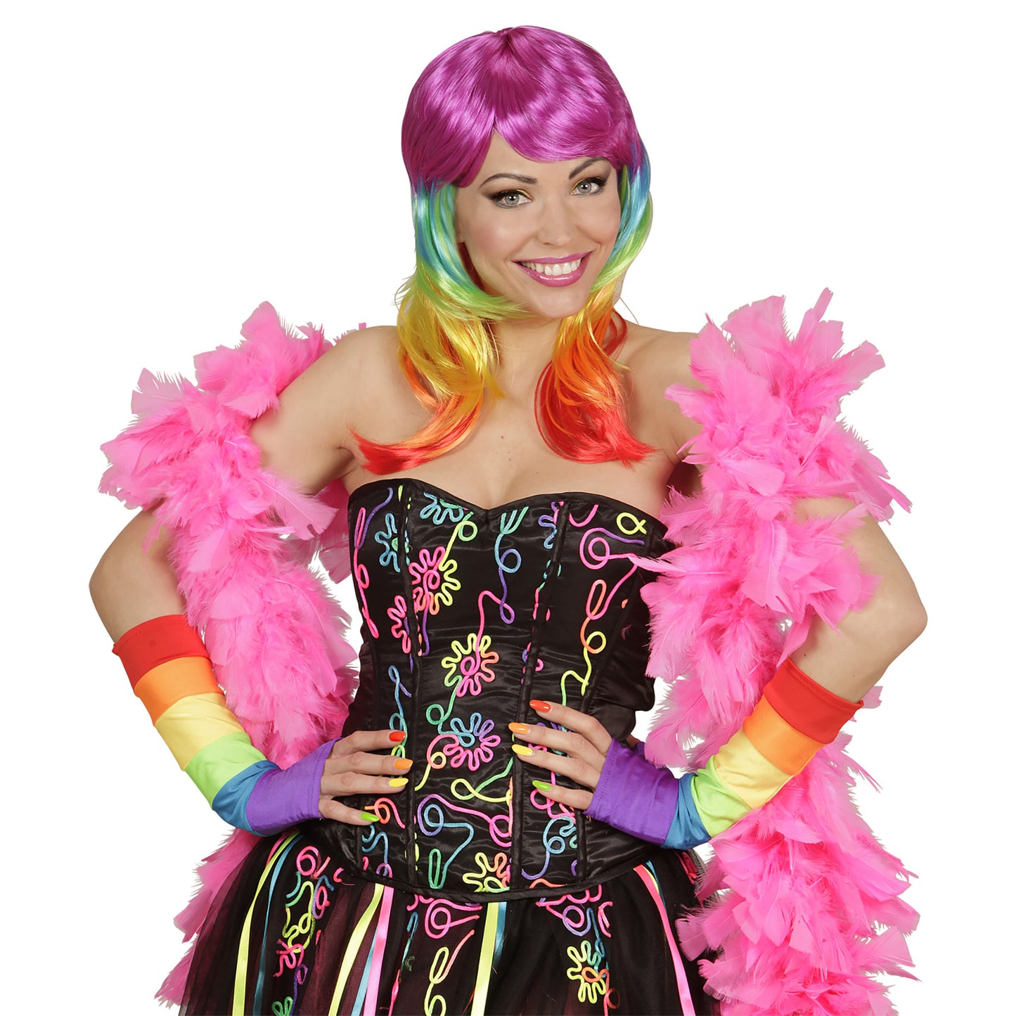 "FINGERLOSE SATINHANDSCHUHE IN REGENBOGENFARBE - 33 cm" – Ansicht 4
