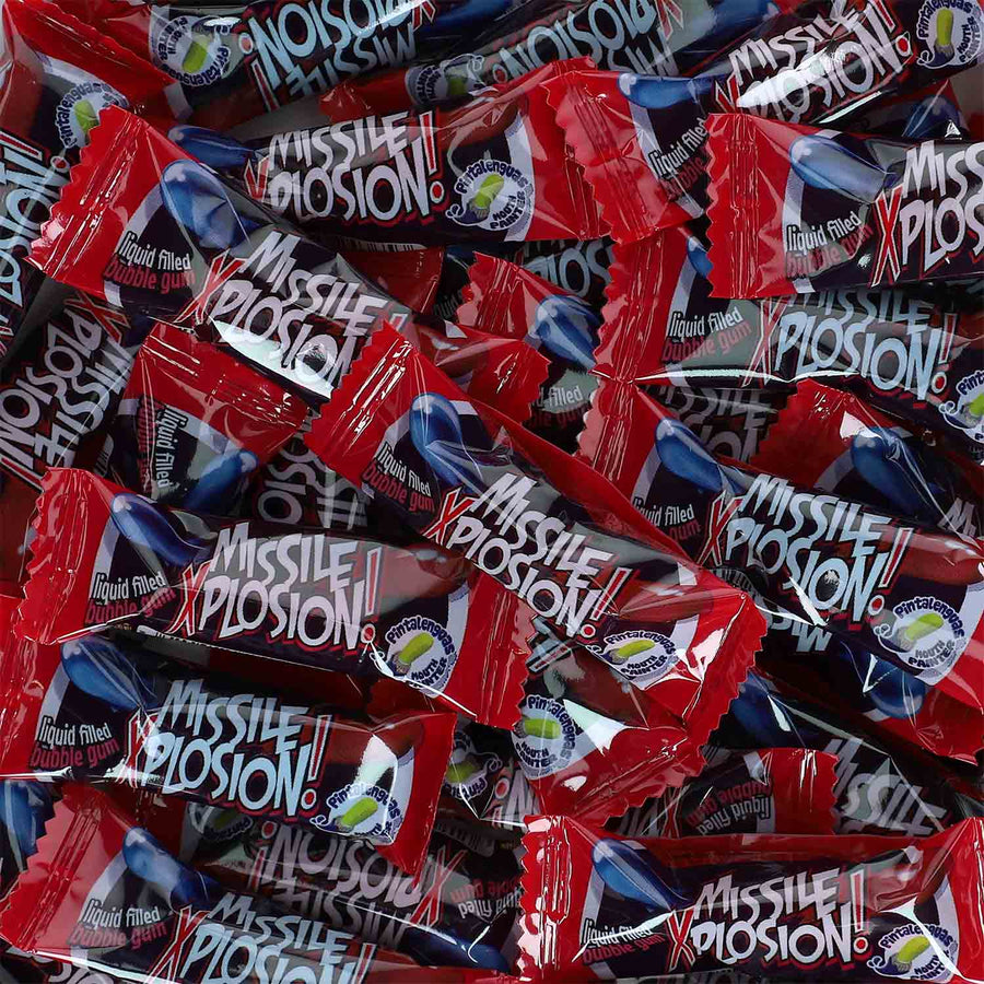 Fini Missile Xplosion Bubble Gum 200 Kaugummis mit flüssigem Kern. Glutenfrei. – Detailansicht