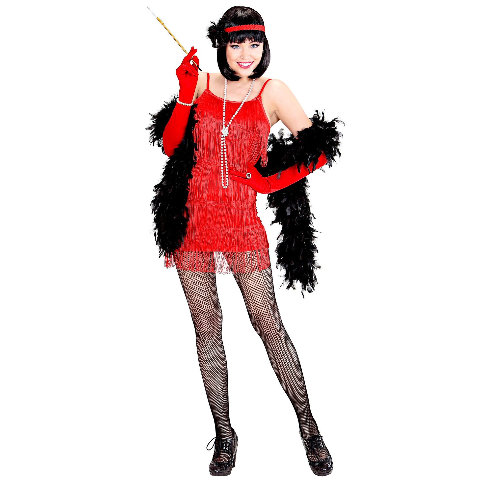 "FLAPPER" rot - (Kleid, Stirnband mit Federn) – Detailansicht