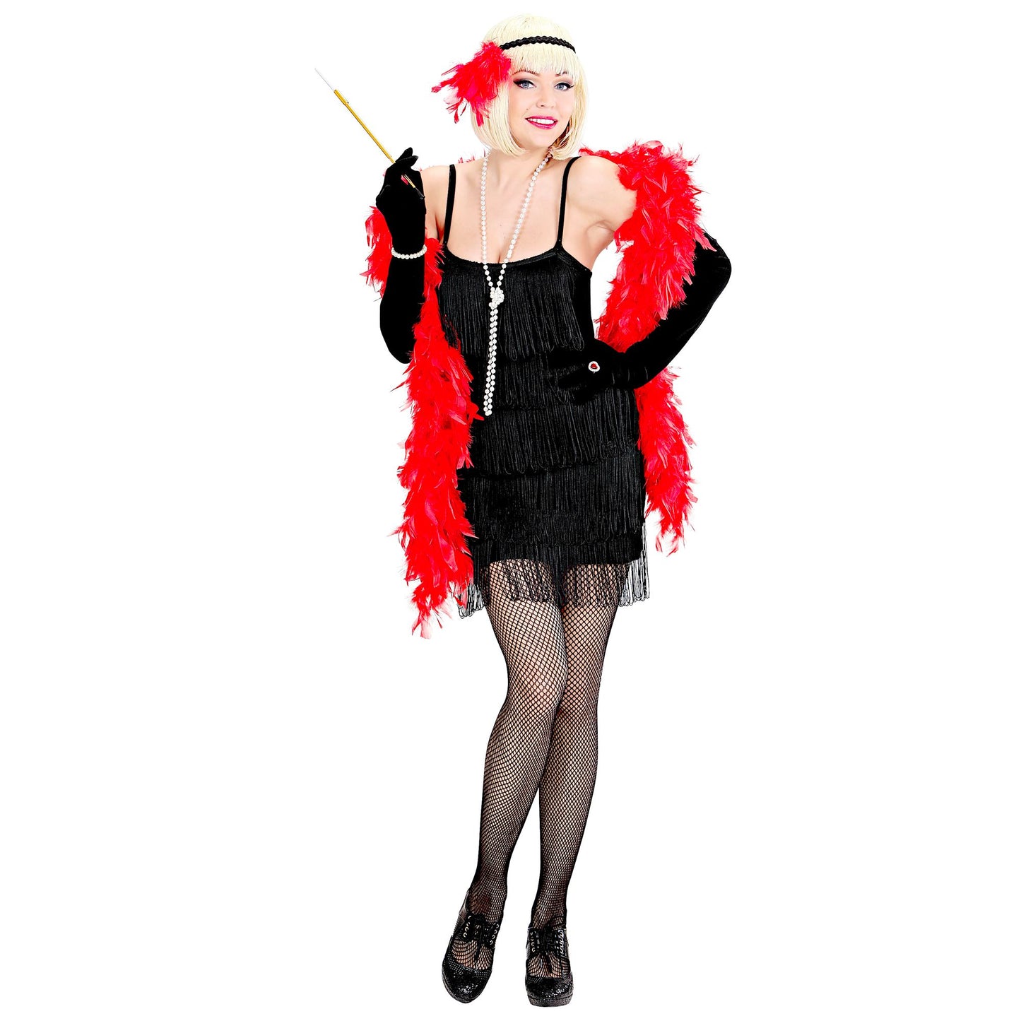 "FLAPPER" schwarz - (Kleid, Stirnband mit Federn) – Detailansicht