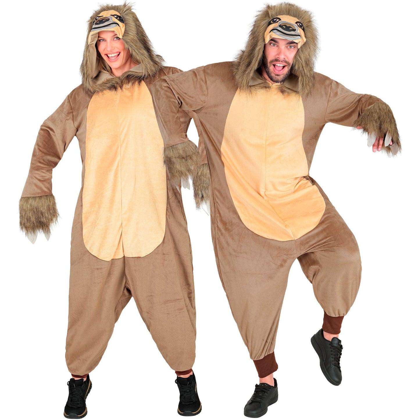 Widmann Plüsch Faultier Kostüm Overall Onesie Braun mit Kapuze – Produktansicht