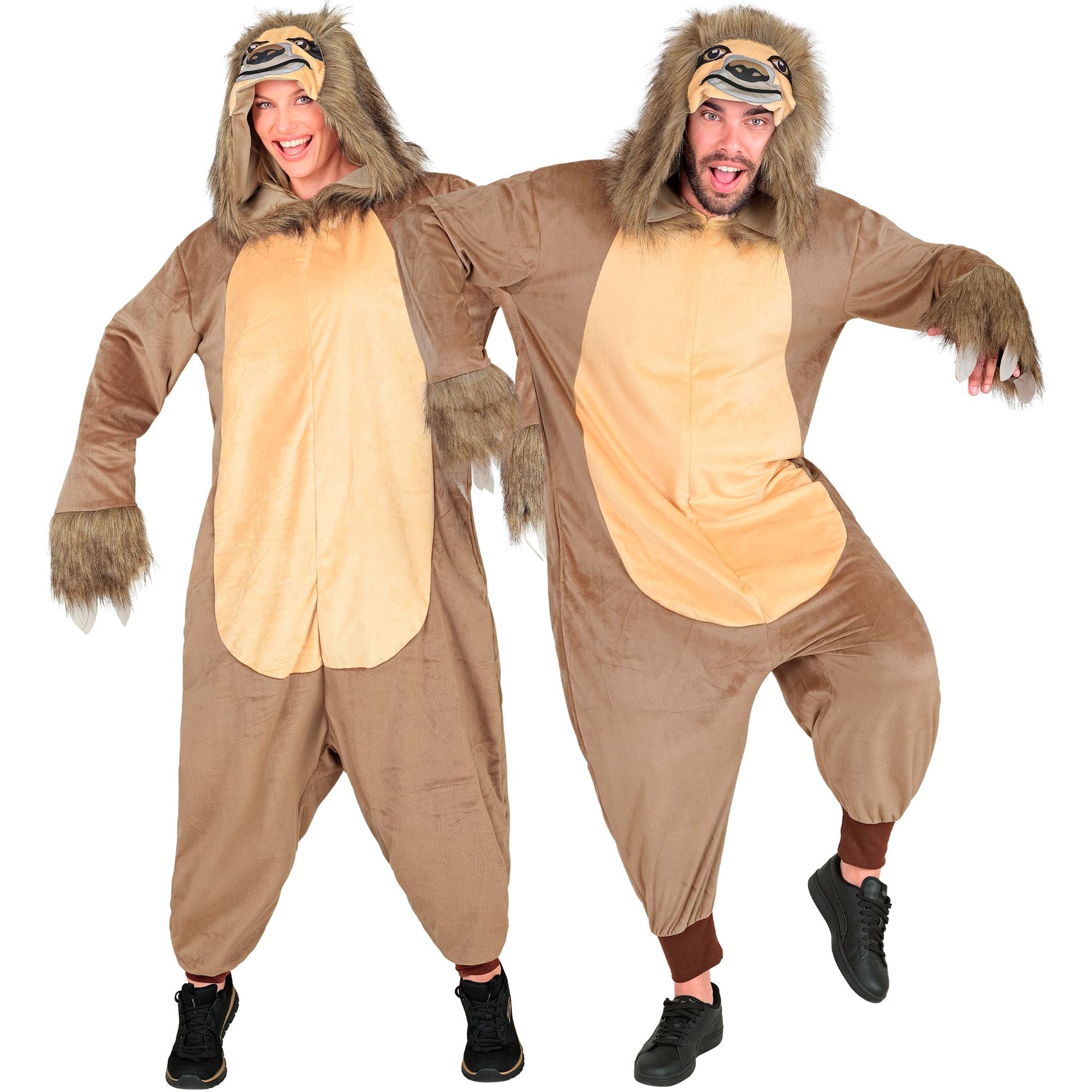 Widmann Plüsch Faultier Kostüm Overall Onesie Braun mit Kapuze – Produktansicht
