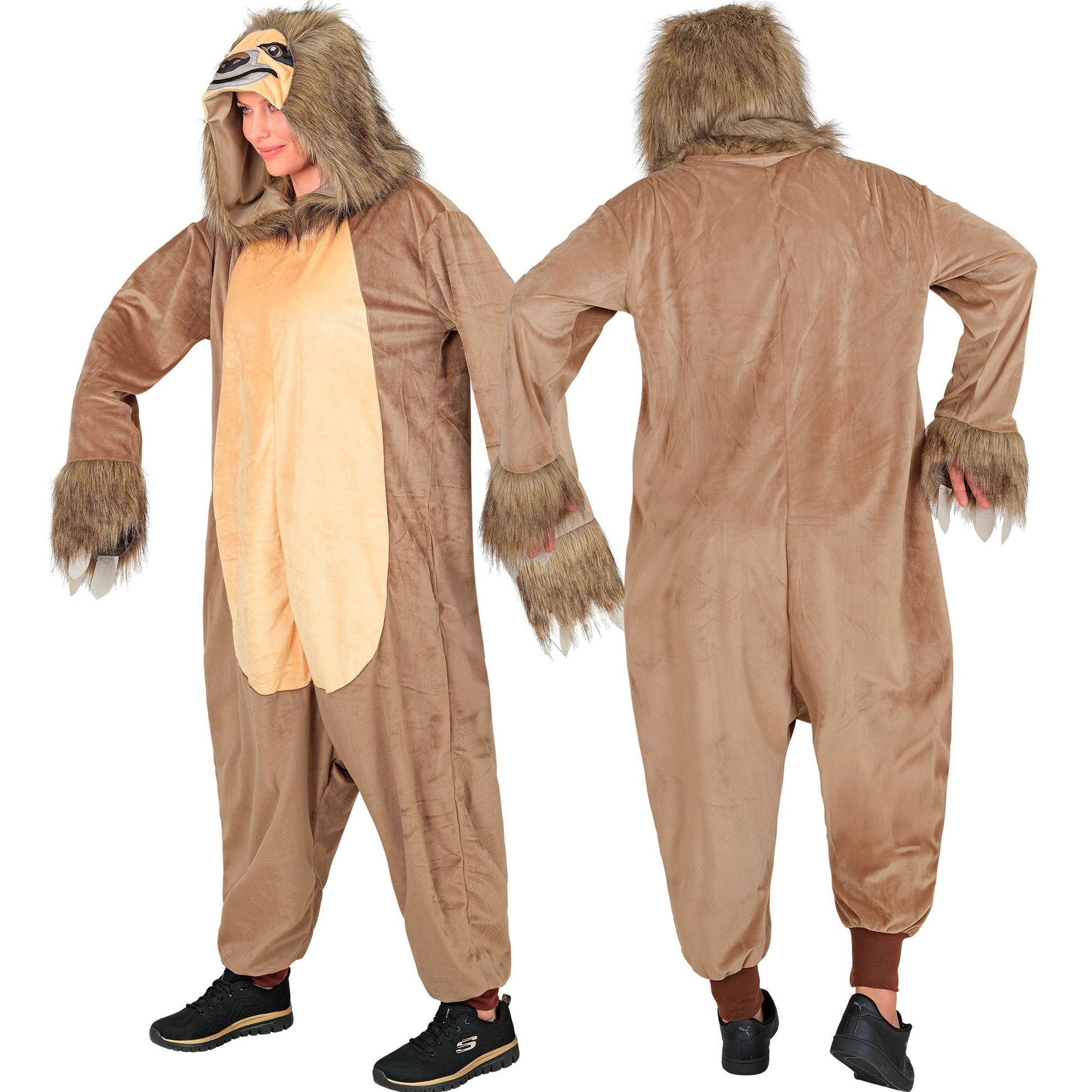Widmann Plüsch Faultier Kostüm Overall Onesie Braun mit Kapuze – Detailansicht