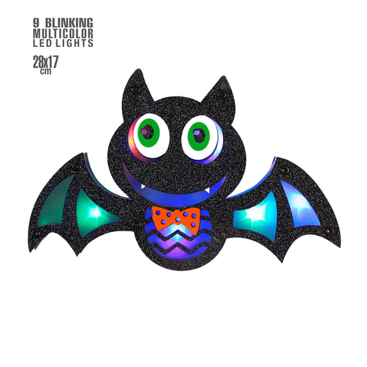 "FLEDERMAUS WANDDEKORATION MIT 9 LEUCHTENDEN MEHRFARBIGEN LED LICHTERN" 28x17 cm – Vorderansicht