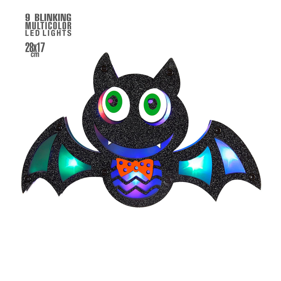 "FLEDERMAUS WANDDEKORATION MIT 9 LEUCHTENDEN MEHRFARBIGEN LED LICHTERN" 28x17 cm – Vorderansicht