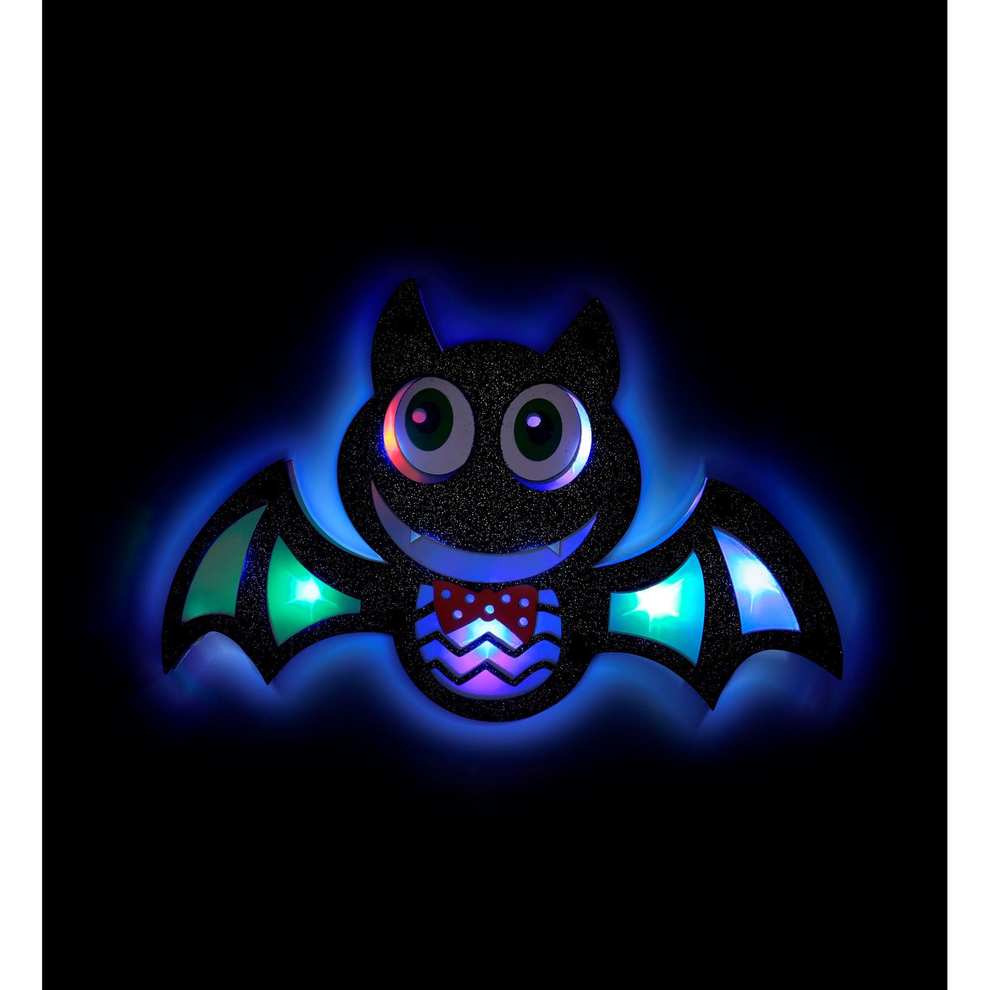 "FLEDERMAUS WANDDEKORATION MIT 9 LEUCHTENDEN MEHRFARBIGEN LED LICHTERN" 28x17 cm – Detailansicht
