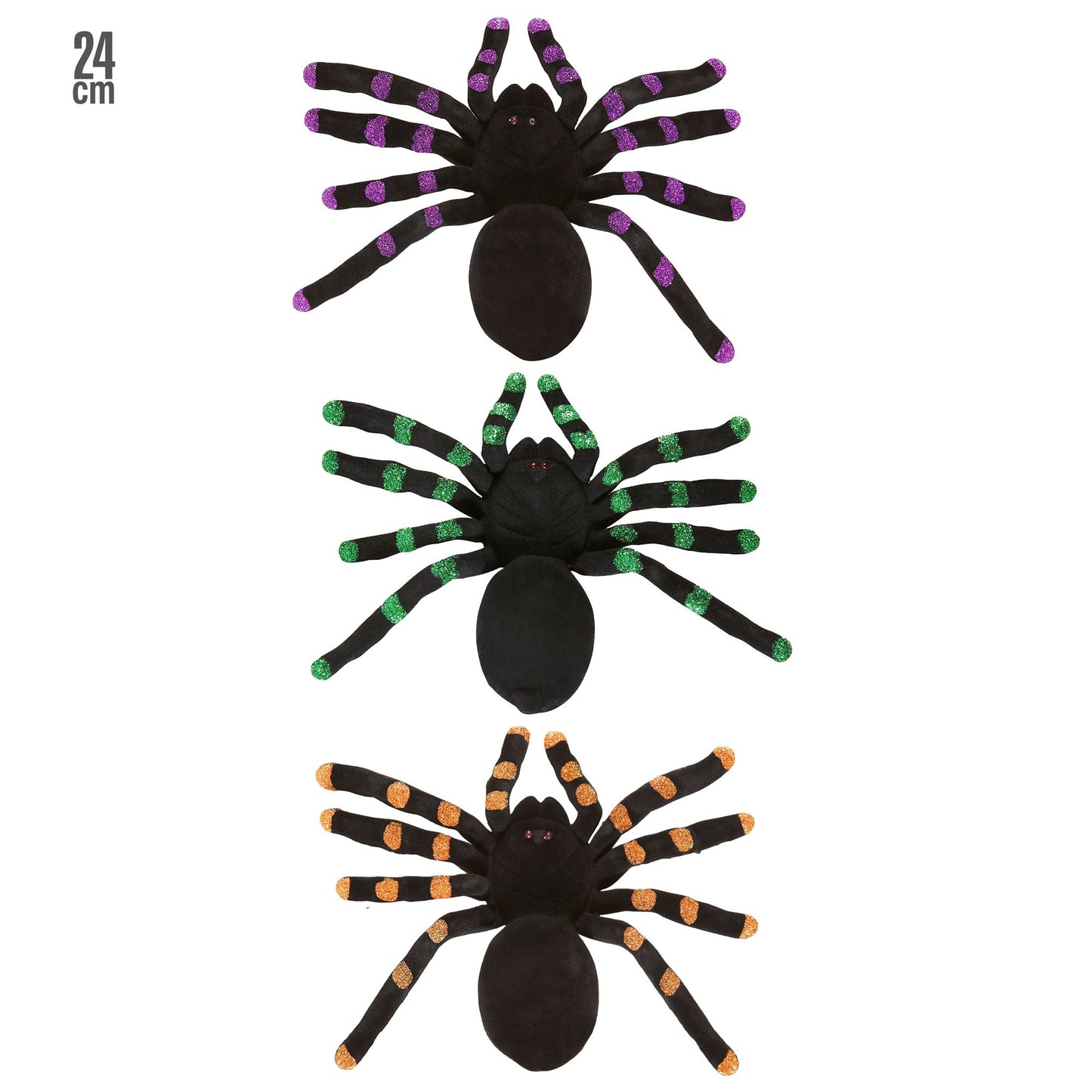 "FLOCKIERTE SPINNE " 24 cm - 3 Farben sort – Vorderansicht