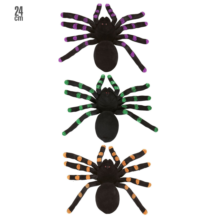 "FLOCKIERTE SPINNE " 24 cm - 3 Farben sort – Vorderansicht