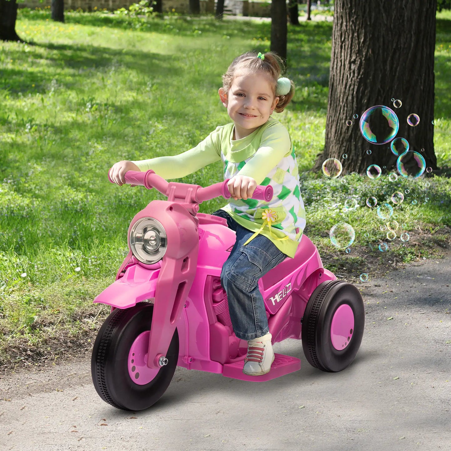 Pinkes Kinder Elektro-Motorrad mit Musik und Seifenblasen für 2-5 Jahre alt.
