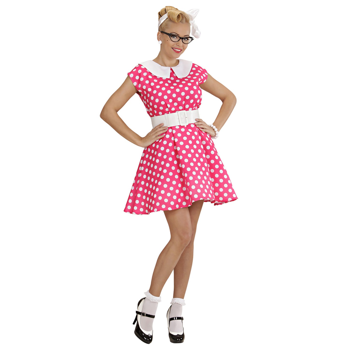 "FRAU DER 50er JAHRE MIT PETTICOAT" rosa (Kleid, Gürtel) – Vorderansicht
