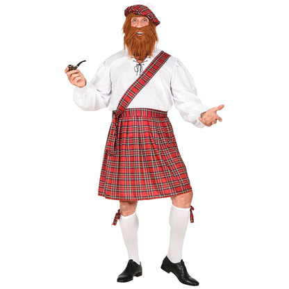 "FRECHER SCHOTTE" (Hemd, Kilt, Schärpe, kurze Hose mit Glied, Mütze mit Bart) – Vorderansicht