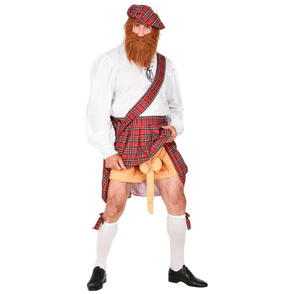 "FRECHER SCHOTTE" (Hemd, Kilt, Schärpe, kurze Hose mit Glied, Mütze mit Bart) – Detailansicht
