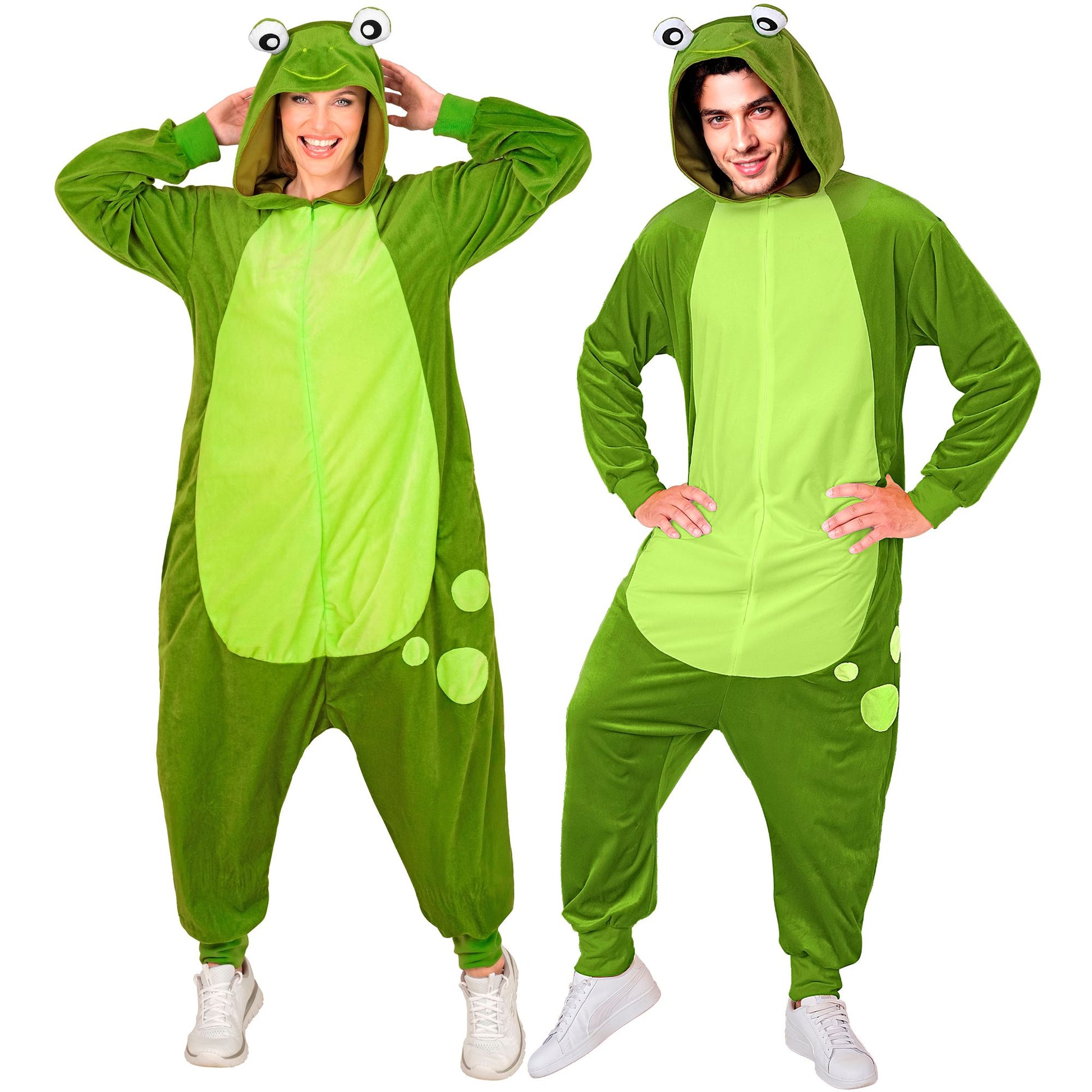 Widmann Plüsch Frosch Kostüm Overall Onesie mit Kapuze Grün – Produktansicht
