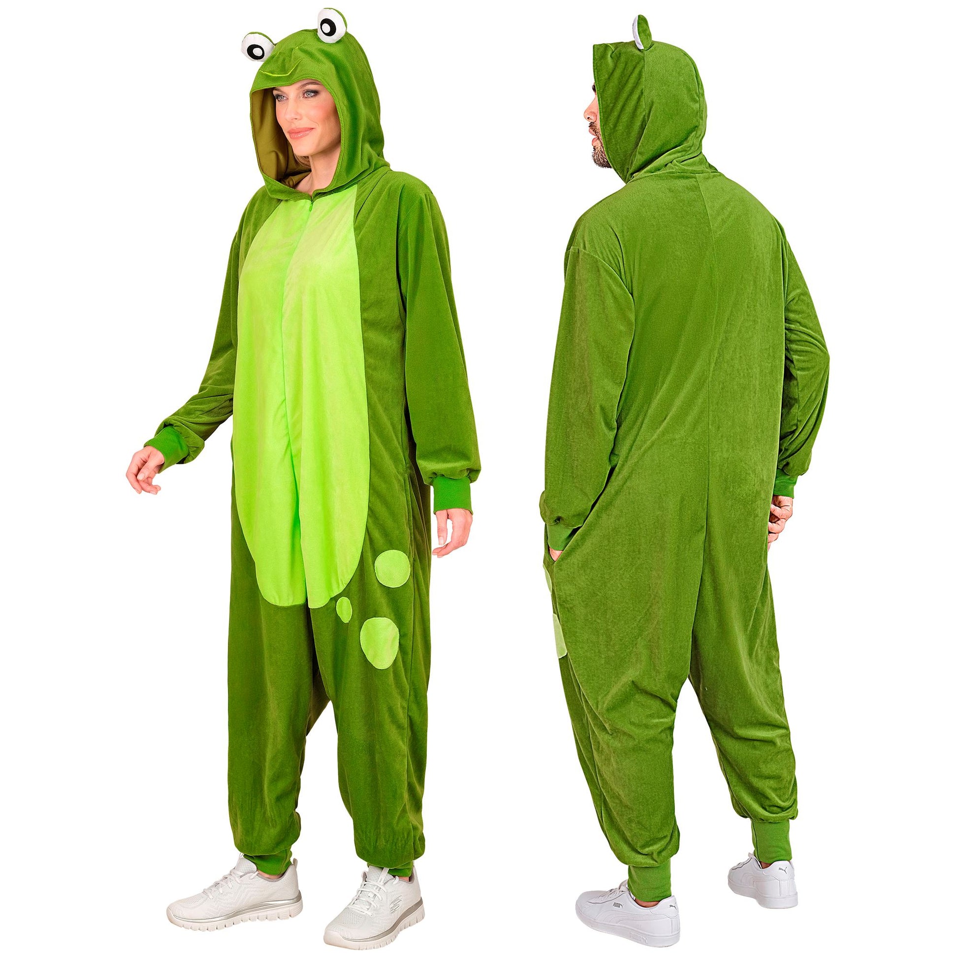 Widmann Plüsch Frosch Kostüm Overall Onesie mit Kapuze Grün – Detailansicht