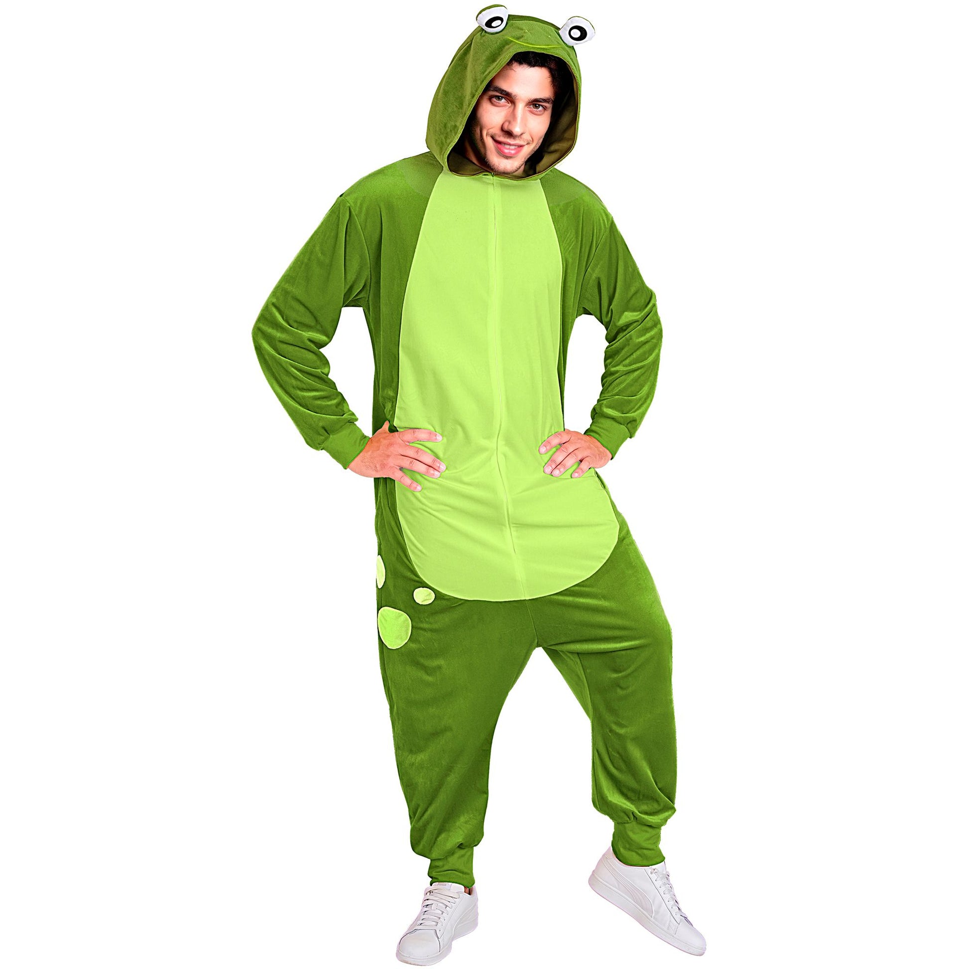 Widmann Plüsch Frosch Kostüm Overall Onesie mit Kapuze Grün – Rückansicht