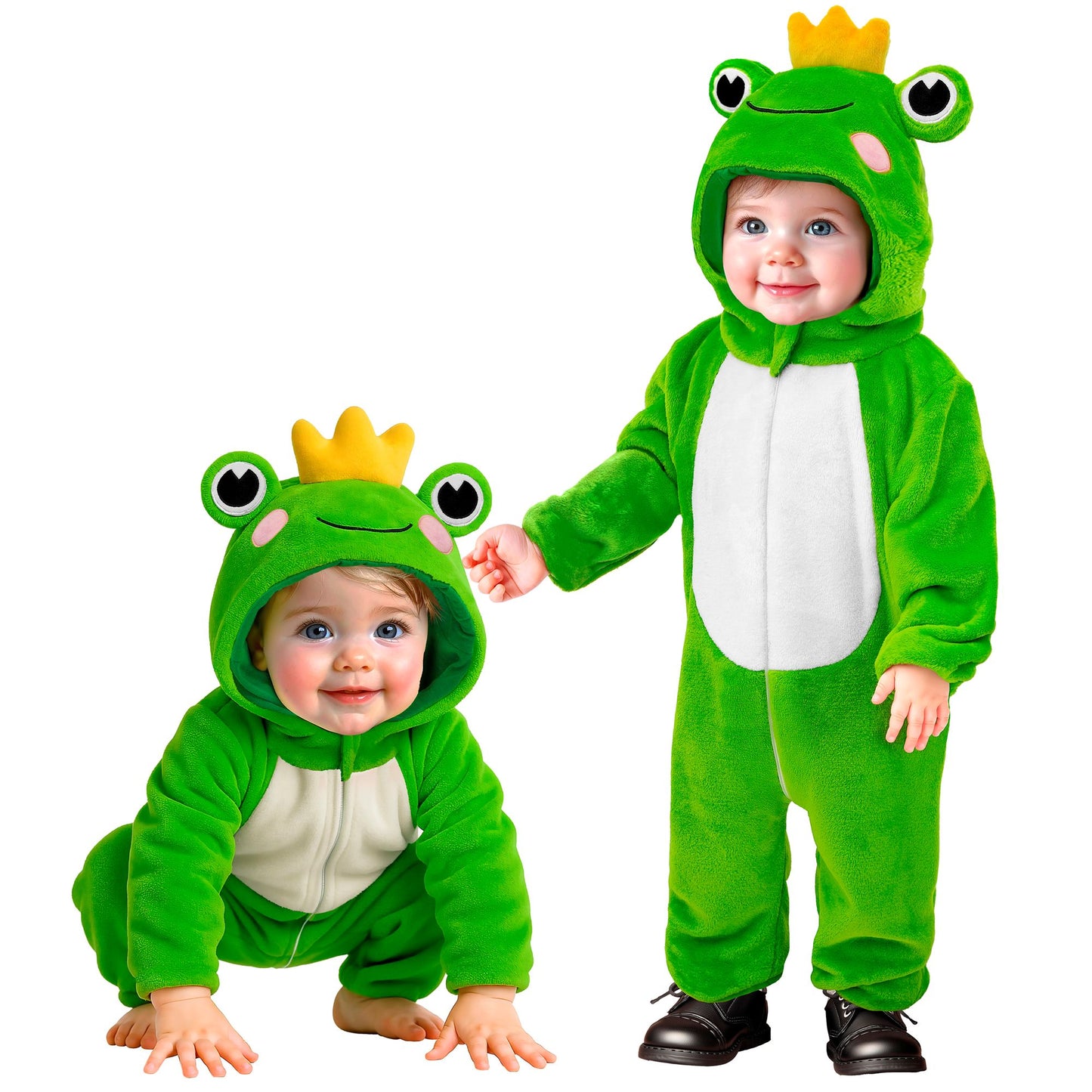 "FROSCH SAMT PLÜSCHKOSTÜM" (Overall mit Kapuze) – Vorderansicht