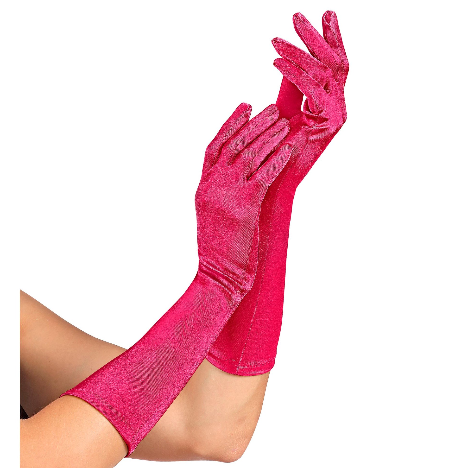 "FUCHSIA SATIN HANDSCHUHE IN ELASTHAN" 40 cm – Vorderansicht