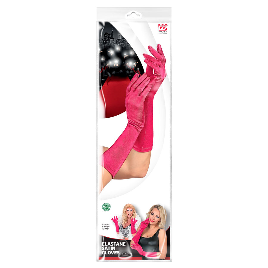"FUCHSIA SATIN HANDSCHUHE IN ELASTHAN" 40 cm – Detailansicht