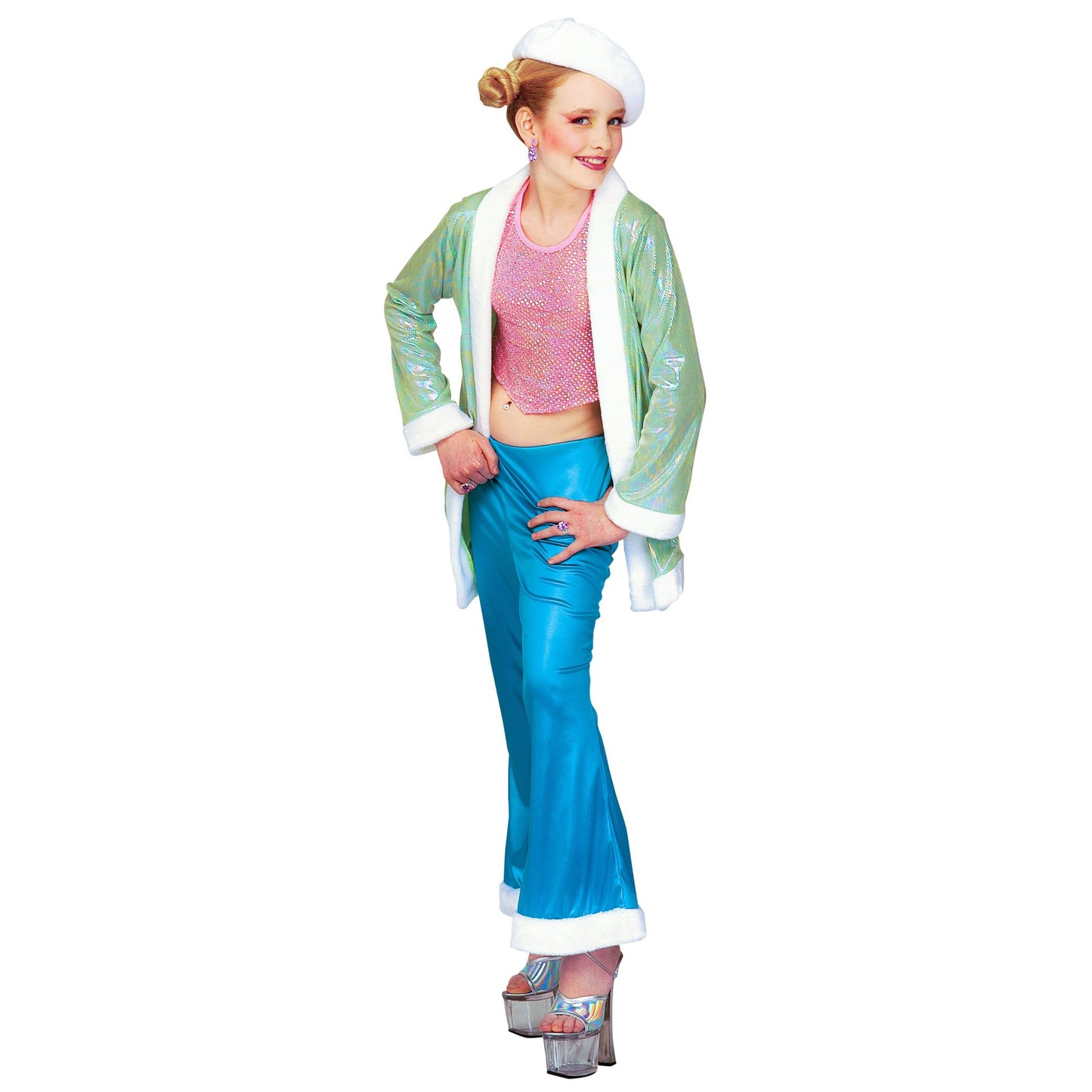 "FUNKY TEEN" sort. in 2 Farben (Paillettentop, Hose und Jacke mit Plüschrand, Plüschhut) – Ansicht 3