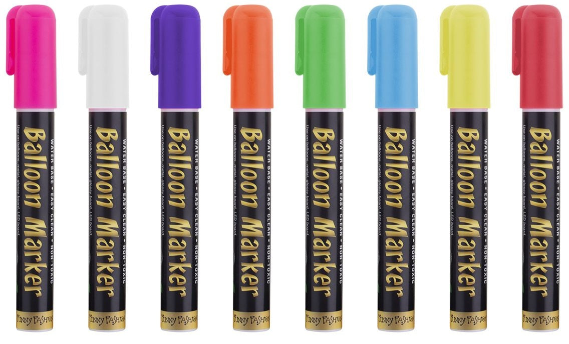 FunnyFashion Neon Balloon Marker – 8 Farben, Wasserbasiert 6mm Spitze - Fasnacht24.ch