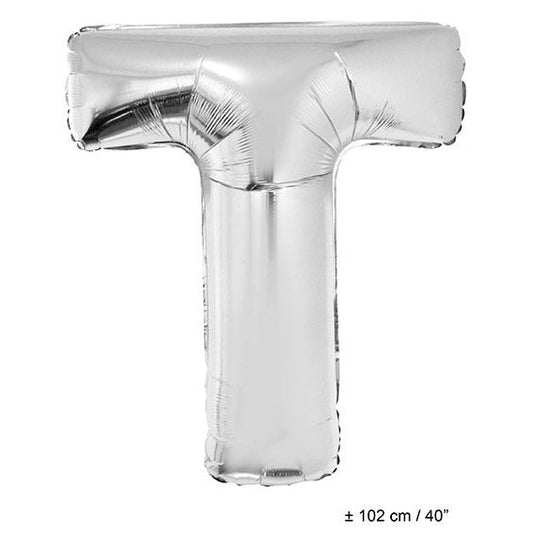 Buchstabenballon T Silber – FunnyFashion Folienballon 102cm Giant - Fasnacht24.ch