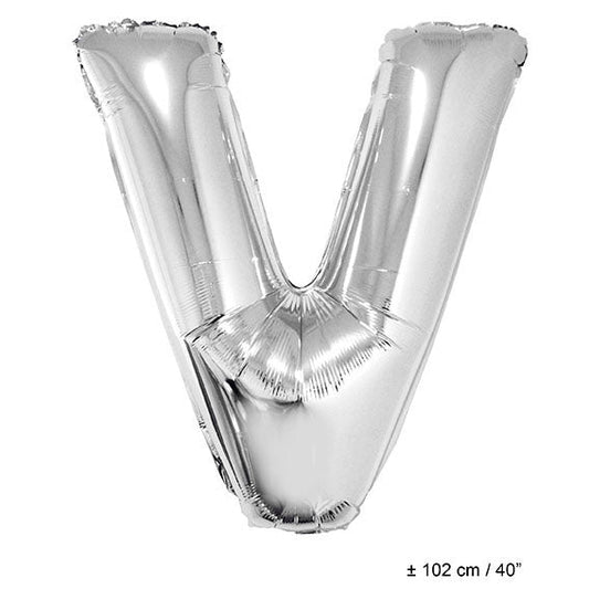 FunnyFashion Folienballon Buchstabe V – Riesen Silber 102cm - Fasnacht24.ch