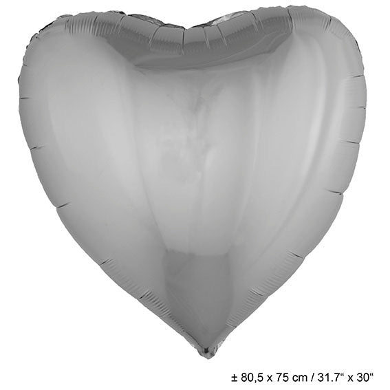 FunnyFashion Folienballon Herz Silber 80x75 cm Metallic Deko