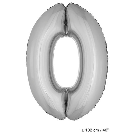 Folienballon Zahl 0 Silber – FunnyFashion 102 cm Partydeko - Fasnacht24.ch