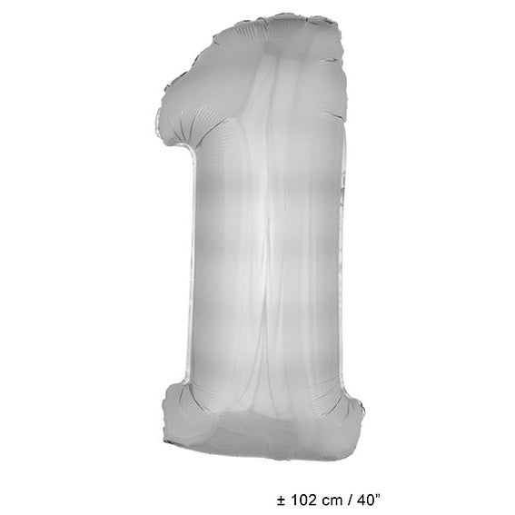 Folienballon Zahl 1 Silber – FunnyFashion 102cm Wiederverwendbar - Fasnacht24.ch