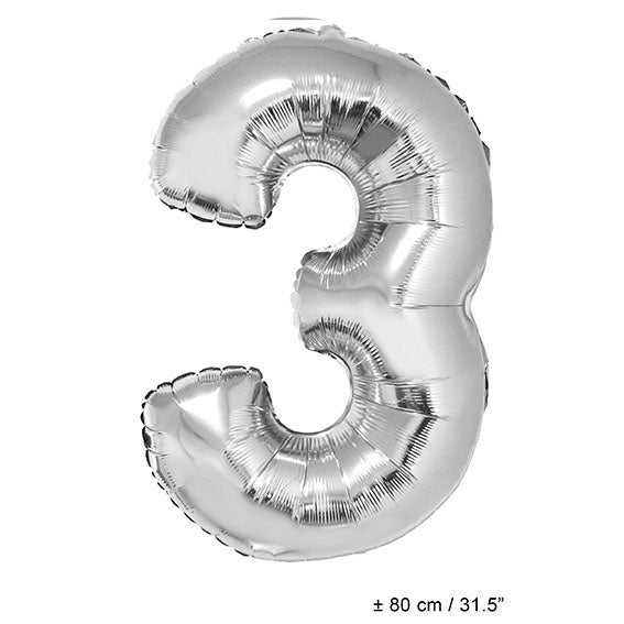FunnyFashion Silber Folienballon Zahl 3 80 cm Partydeko