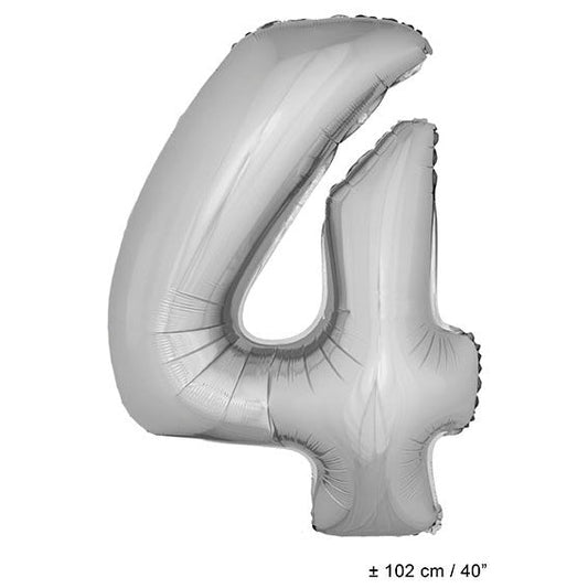 FunnyFashion Silber Folienballon Zahl 4 – 102cm Partydeko - Fasnacht24.ch