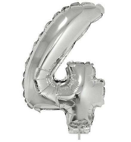 Silberner Folienballon Zahl 4 – 41cm | FunnyFashion Mylar Ballon - Fasnacht24.ch