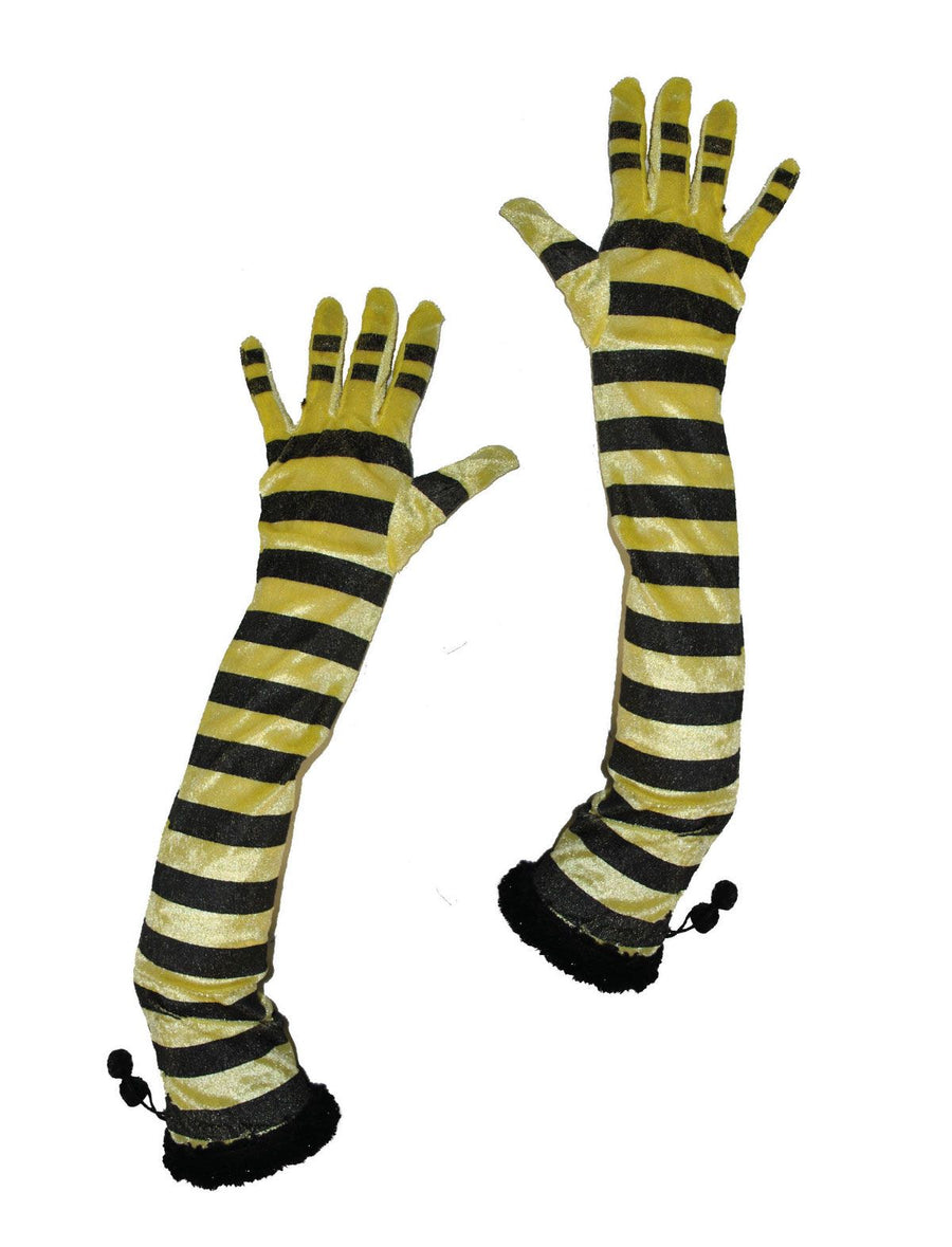 FunnyFashion Lange Bienenhandschuhe 60cm Schwarz-Gelb