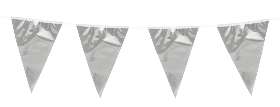FunnyFashion Metallic Silber Girlande – 10 Wimpel, 5m Länge - Fasnacht24.ch