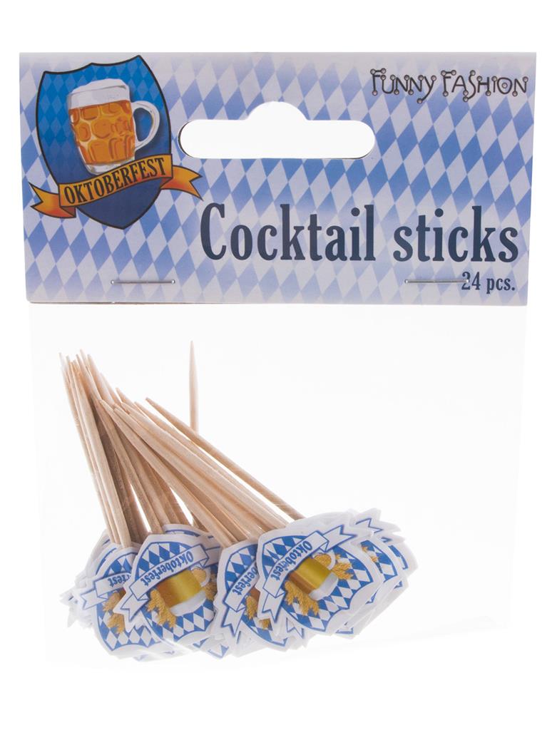 FunnyFashion Oktoberfest Snackspiesse aus Birkenholz 24 Stück mit Flagge